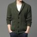 Men's Thick Knit Button Cardigan - Winter Warm V-Neck Wool Sweater With Shawl Collar, Solid Color Casual Pullover For Fall & Winter_viptrois.com