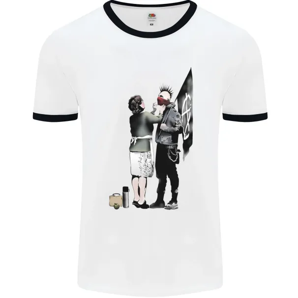 Anarchy Banksy Punk Mum Mens Ringer T-Shirt Mens Womens Tees Top_viptrois.com