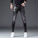 Autumn New Black And Gray Jeans Men's Slim Fit Small Feet Splashed With Paint Holes High-end Casual Long Pants Men_viptrois.com