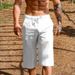 Men's Clothing Men's Linen Drawstring Shorts Quick Drying Straight Leg Breathable Casual Beach Shorts 7/8 Length Solid Color Everyday Quick Dry_viptrois.com