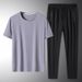Men's Clothing Ice Silk Round Neck T-shirt Sports Air Conditioning Trousers Ice Silk Suit_viptrois.com