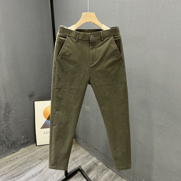Men's Washed Pure Cotton Stretch Casual Trousers Spring Autumn Style Commuter Tapered Elastic Waist Straight Loose Fit_viptrois.com
