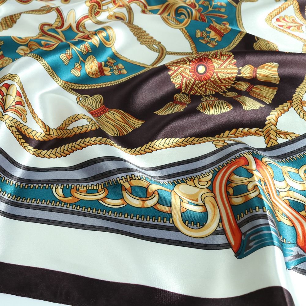 Muslim Headscarf Style 90*90cm Satin Imitation Silk Large Square Scarf Fashion Retro Chain Printed Silk Scarf Casual Headscarf_viptrois.com