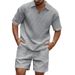 Summer New Men's Casual Fashionable Waffle Knit Solid Color Collared Shirt Trendy Comfortable Tracksuit_viptrois.com