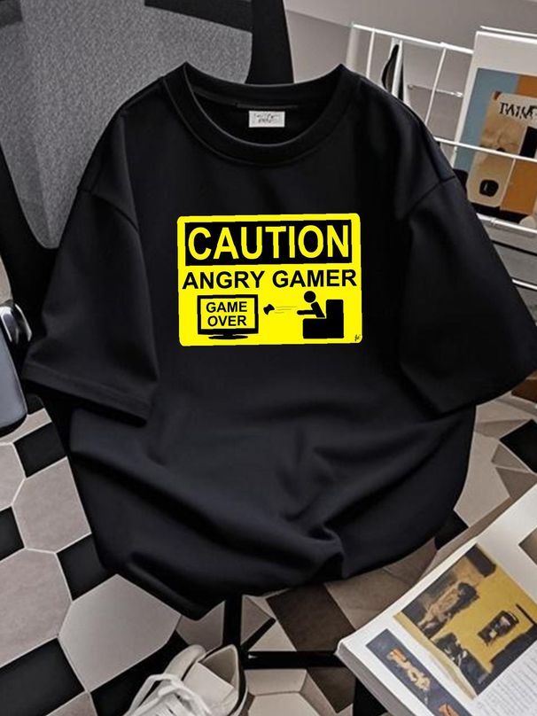 Caution Angry Gamer - Warning Sign Game Over Lost T-Shirt Slightly Summer Casual Comfortable Stretched Stylish Fashion Top For Everyday Wear_viptrois.com