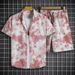 Men's Hawaiian Shirt And Swim Trunks Set, Beach Vacation Short Sleeve Shirt With Matching Board Shorts, Tropical Floral Print_viptrois.com