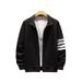Men's Clothing Contrast Color Long Sleeve Trendy Coat Men's Lapel Casual Men's Four Stripe Coat Cardigan Striped Top Jacket_viptrois.com