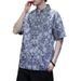 2024 Tang Dynasty men's summer short sleeved cotton linen with Chinese style button print youth standing collar casual_viptrois.com