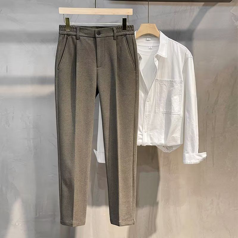 Men's Slim Fit Stretch Ankle Dress Pants - Lightweight Business Casual Trousers With Elastic Waistband_viptrois.com