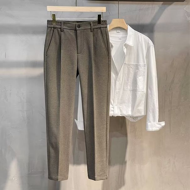 Men's Slim Fit Stretch Ankle Dress Pants - Lightweight Business Casual Trousers With Elastic Waistband_viptrois.com