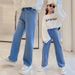 kid's clothing Fashion children's jeans girls' autumn and winter straight pants Medium children's solid color wide-leg pants children's pants_viptrois.com