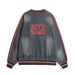 Street Tie-Dye Washed V-Neck Denim Long Sleeve Sweatshirt Men's Three-Stripe Sports Loose Top INS Trendy Brand_viptrois.com