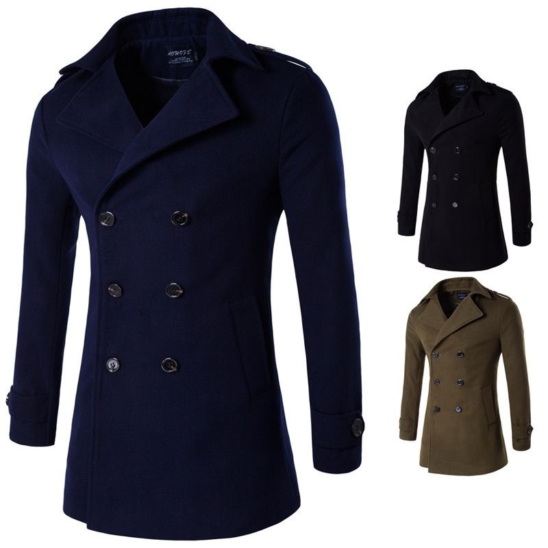 Loom Loom AOWOFS 2024 Spring And Autumn New Fashion Quality Men's Wool Double-Breasted Simple Trench Coat XD111 European Version_viptrois.com