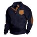 Cross-border American Spring And Autumn Men's Jacquard Knitted Texture Patch Pocket Henry Stand-up Collar Button Patch Long-sleeved Sweatshirt For Men_viptrois.com