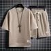 Men's Clothing Men's Sportswear Suit Waffle Suit Summer Short Sleeved T Shirt + Shorts 2 Piece Sports Suit_viptrois.com
