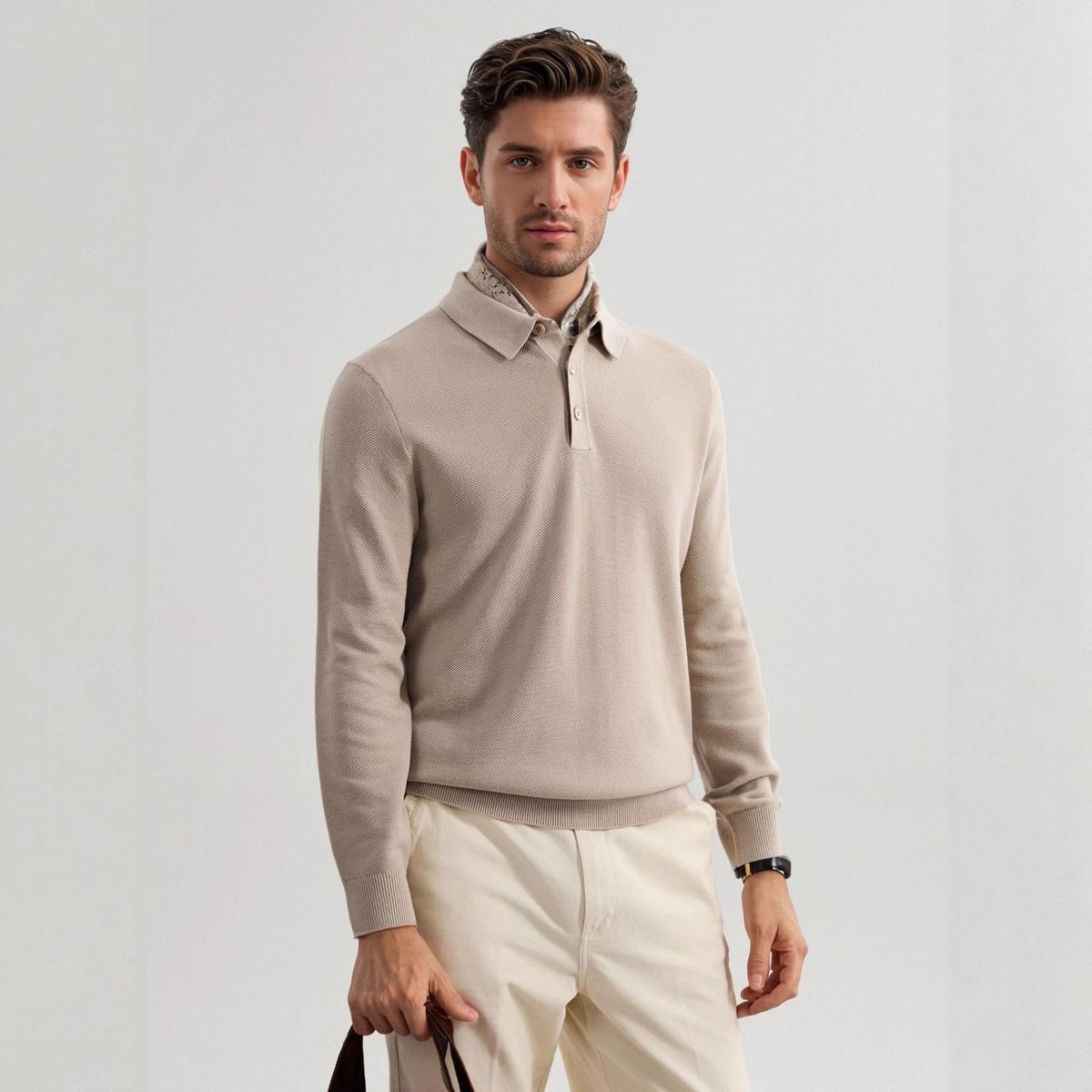 Men’s Polo Neck Wool-Blend Sweater – Classic Old Money Style, Breathable & Stretchable (M-4XL, Business Casual, Ribbed Hem)_viptrois.com