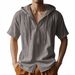 American Style Summer Men's Thin Breathable Linen Amekaji Loose Hooded Short Sleeve Shirt_viptrois.com