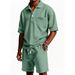 Men's Casual Short Sleeve Shirt And Shorts Set Solid Color Turn down Collar Beach Suit Summer New Hot Selling_viptrois.com