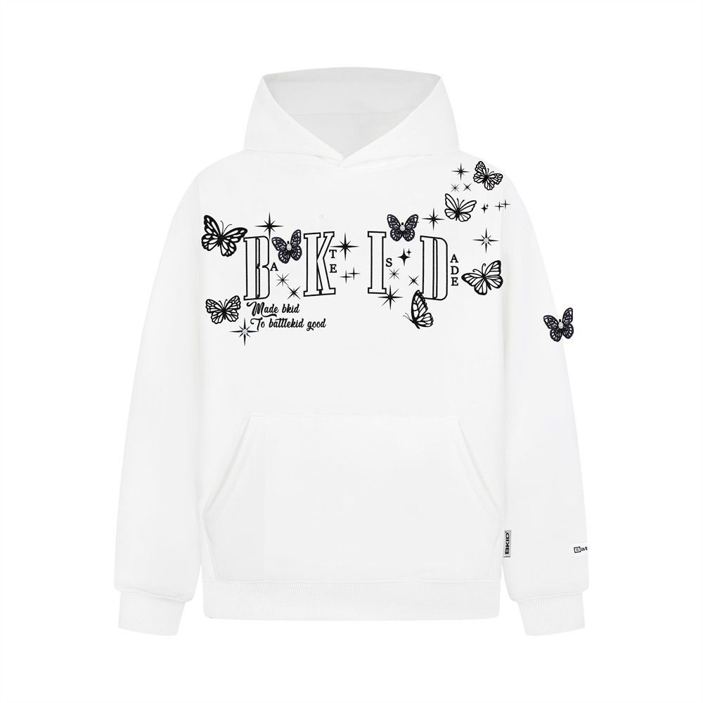 Butterfly Letter Embroidery Hooded Sweatshirt Unisex Vibe Trendy Brand High Street Design Sense Niche Pullover Loose Fit_viptrois.com