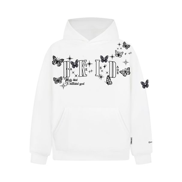 Butterfly Letter Embroidery Hooded Sweatshirt Unisex Vibe Trendy Brand High Street Design Sense Niche Pullover Loose Fit_viptrois.com
