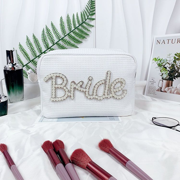 Makeup Tools & Accessories New Bridal Makeup Bag Pearl Letter Portable Clutch Bag High Value Fashion Storage Bag_viptrois.com