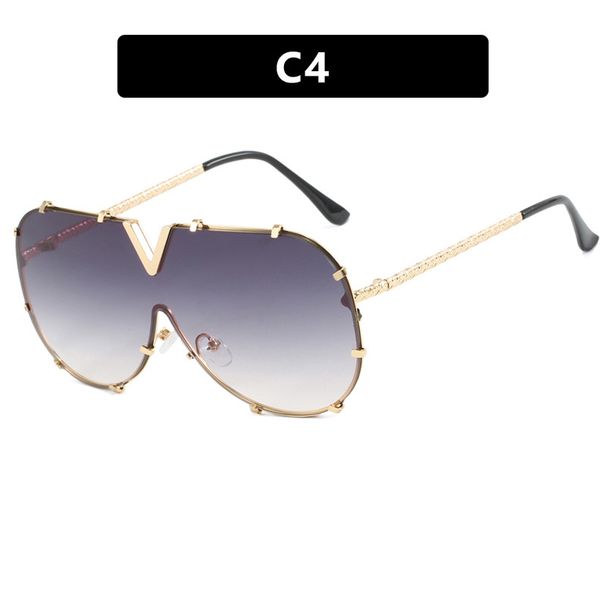 Women's Glasses Fashion Metal One Piece Sunglasses New V Frame Sunglasses Ins Internet Celebrity Sunglasses_viptrois.com