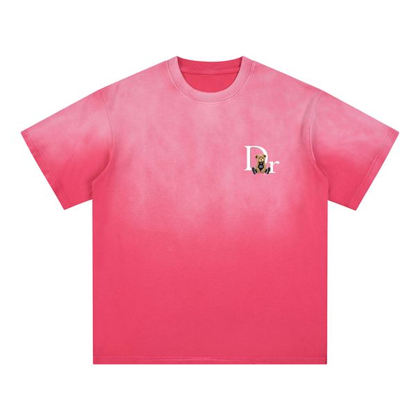 Men's Clothing 250g Heavyweight Pure Cotton KKLLK T Shirt, Crew Neck, Short Sleeve, Loose Fit, Washed Gradient T Shirt, DR Bear Print_viptrois.com