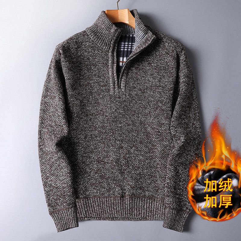 Fashion Fleece Thickened Autumn And Winter New Men's Sweater Zipper Sweater Pullover Loose Knitted Sweater Jacket_viptrois.com