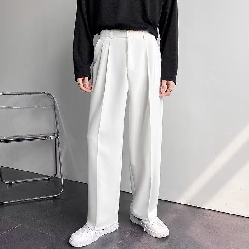 Men's Clothin Style White Suit Trousers Men's High End Loose Straight Leg Mopping Trousers Casual Versatile Suit Trousers Suit Trousers Trendy_viptrois.com