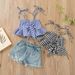 Baby Clothing Stylish girl suit Halter plaid ruffled tank top + denim shorts suit_viptrois.com