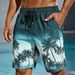 Men's Quick-Dry Beach Shorts With Tropical Palm Tree Wave Print, Breathable Casual Swim Trunks For Summer Vacation_viptrois.com