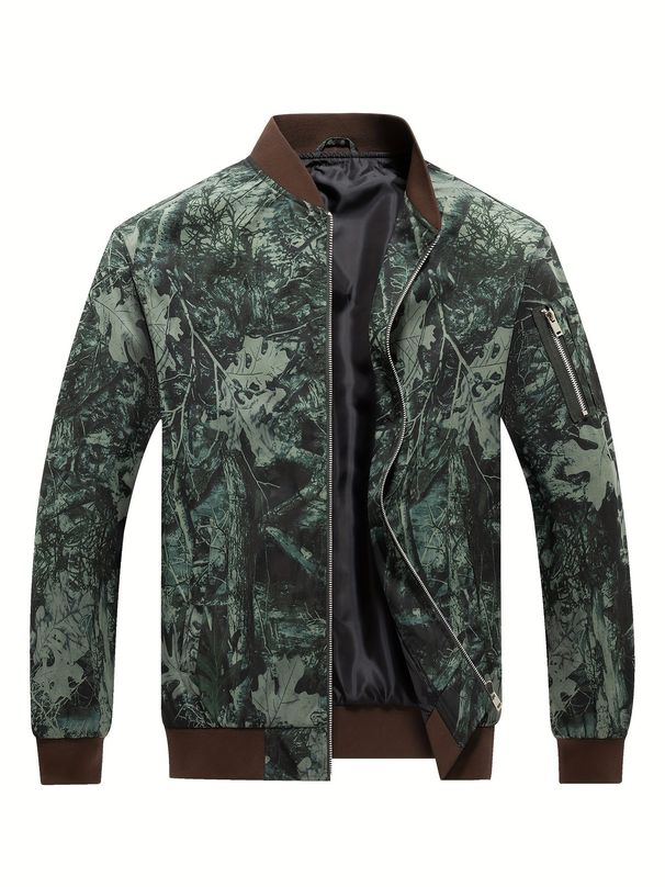 Men's Digital Print Baseball Jacket - Loose Fit Stand Collar Zip Up Outerwear For Casual Street Style_viptrois.com