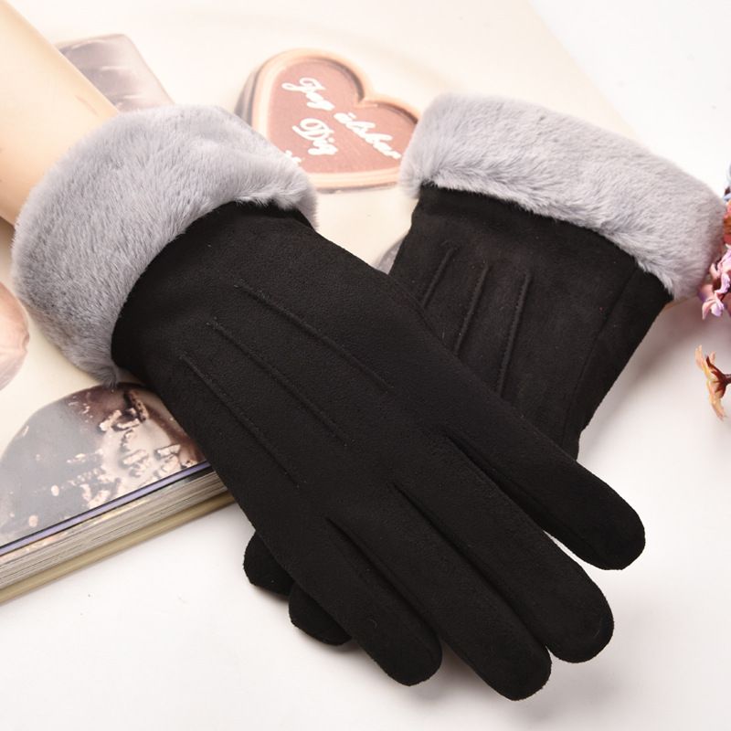 Women's Gloves Suede Women's Gloves Autumn And Winter Warm Fashion Cute Korean Style Touch Screen Plus Velvet Thick Cycling_viptrois.com