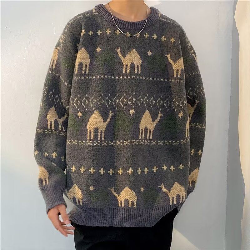 Pure Elegant Versatile Fashion Knitted Harajuku Ins Trend Japanese Simple Lazy Artistic Popular Deer Sweater For Men_viptrois.com