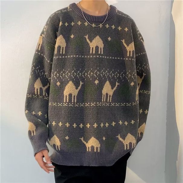 Pure Elegant Versatile Fashion Knitted Harajuku Ins Trend Japanese Simple Lazy Artistic Popular Deer Sweater For Men_viptrois.com
