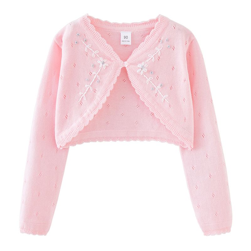Spring New Style Heavy Crochet V Neck Children's Sweater Shawl Coat Thin Wholesale Pure Cotton Girls Knitted Cardigan_viptrois.com