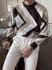 Men's Geometric Color Block Pullover Sweater – Trendy Winter Knit With Unique Pattern (Black/Brown, M-3XL)_viptrois.com