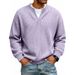 Men's Waffle-Knit Mock Layered Tee – Oversized Drop-Shoulder Long Sleeve Shirt In Lavender/Mint/Wine/Light Grey/Black/Navy/Cream/Blue (7XL Sizing)_viptrois.com