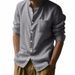 Men's Clothing Spring And Autumn Linen Shirt Long Sleeved Stand Up Collar Breathable Casual New Chinese Style Patch Pocket Shirt Men_viptrois.com