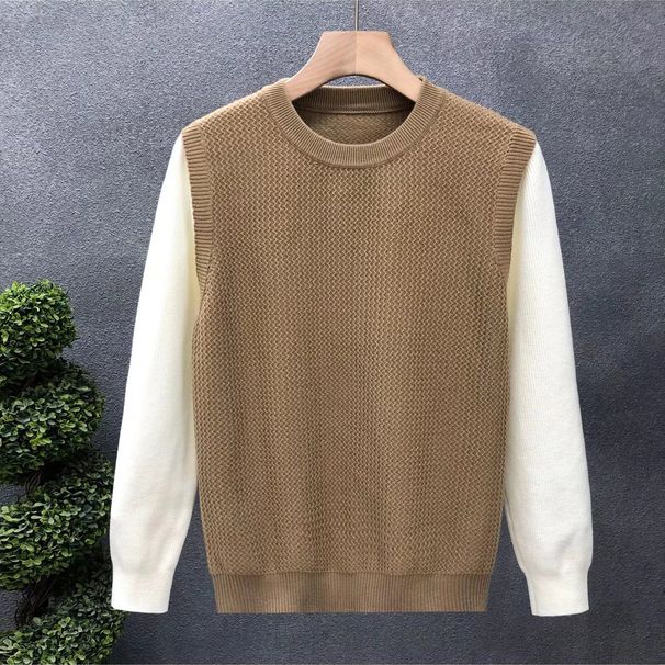 Color Blocked Long Sleeved Knitted Sweater Men's Pullover Business_viptrois.com