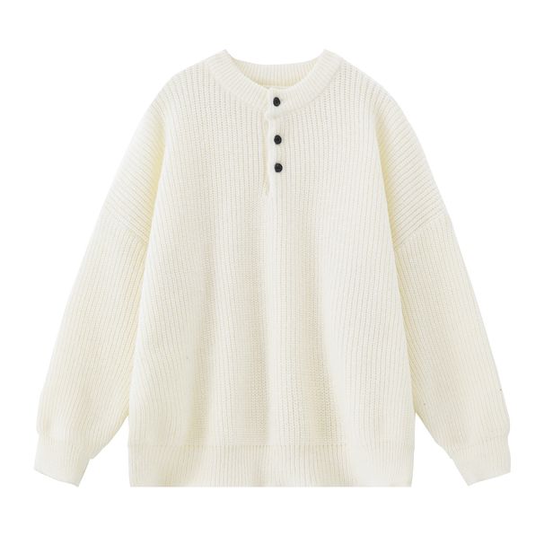 Monochrome Man- Vintage Old Money Half Open Henry Collar Autumn Winter Thickened Warm Textured Knitted Pullover Sweater Jacket_viptrois.com