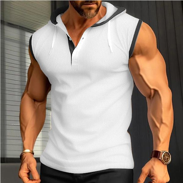 24 Cross-border European And American Vest Training Sleeveless Vest Heavy Summer Sports Fitness Hooded Men's Vest_viptrois.com