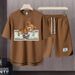 Men's Clothing 2024 Waffle Casual Summer Suit Men's Loose Teen Short sleeved T shirt Shorts Handsome Two piece Suit_viptrois.com