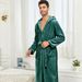 Men's Clothing lapel solid color bathrobe home bathrobe long home clothes men's hooded nightgown_viptrois.com