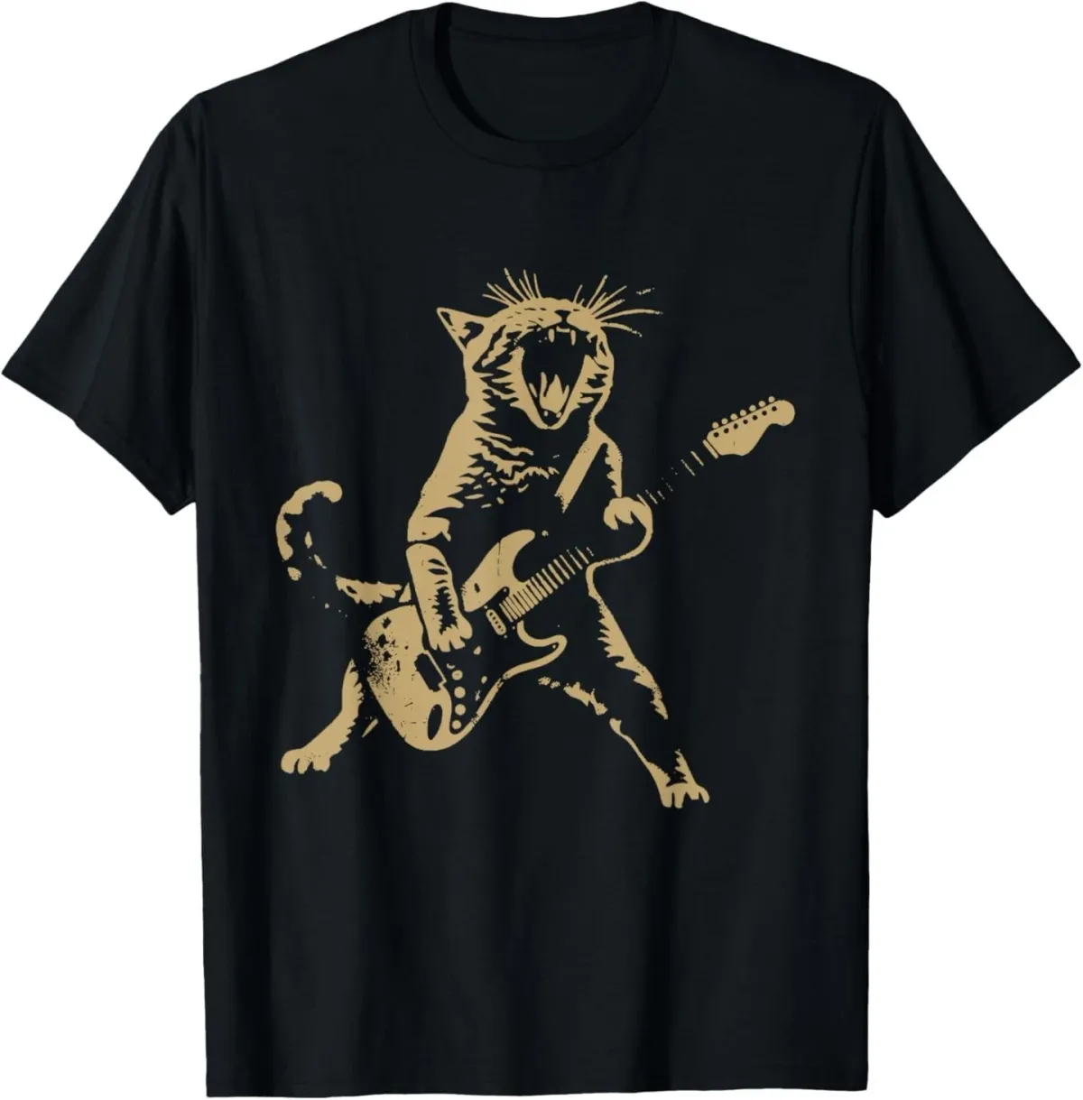 Rock Cat Playing Guitar - Funny Guitar Cat T-Shirt Mens Womens Tees Top_viptrois.com