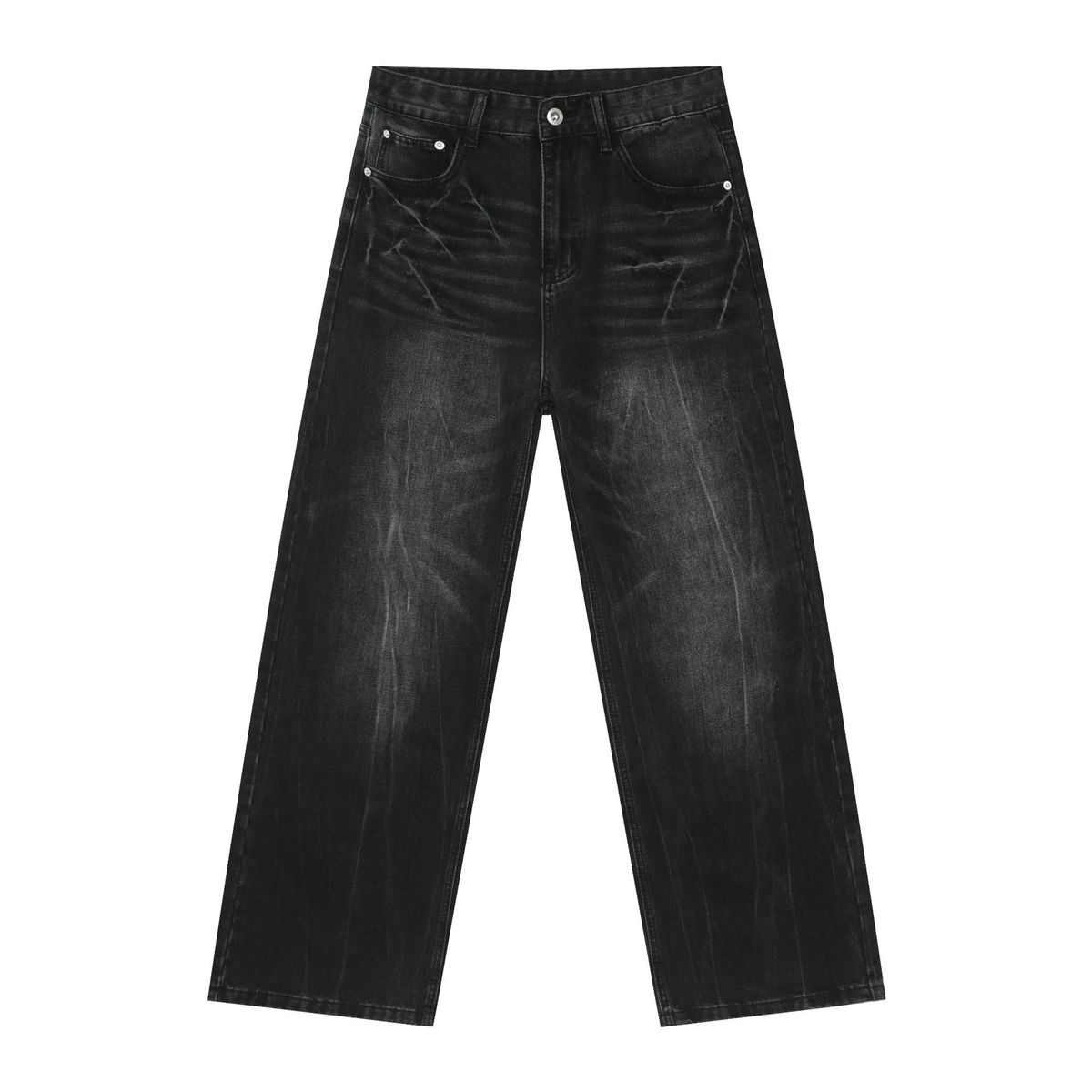 Men's Clothing Nirben Denim | American Jeans Men's Retro Washed Lightning Crack Trendy High Street Loose Straight Wide Leg_viptrois.com