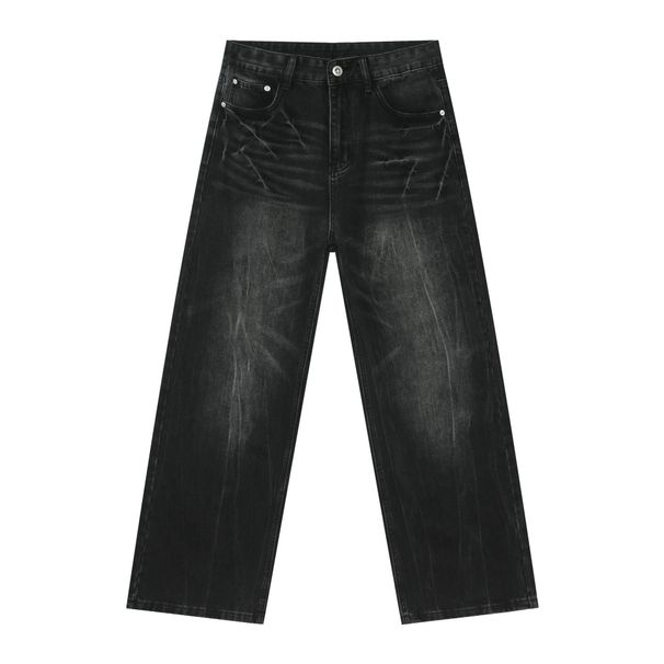 Men's Clothing Nirben Denim | American Jeans Men's Retro Washed Lightning Crack Trendy High Street Loose Straight Wide Leg_viptrois.com