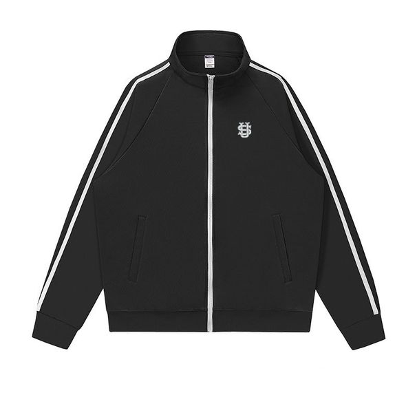 Classic Varsity Zip-Up Jacket For Men & Women - Heavyweight 100% Cotton Hoodless Sweater With Stand Collar, Printed Details_viptrois.com