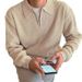 Men’s Korean-Style Knit Polo Shirt – Half-Zip Collared Sweater With Relaxed Fit (Gray/Black/Khaki, M-3XL)_viptrois.com