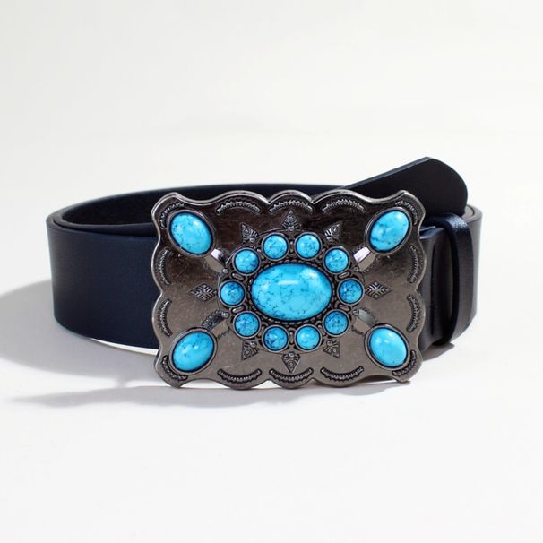 Bohemian Vintage Belt For Women - Wide Embroidered Floral Embossing | Renaissance Style Leather Strap (2.5" Width, Adjustable 26-38 Inch)_viptrois.com